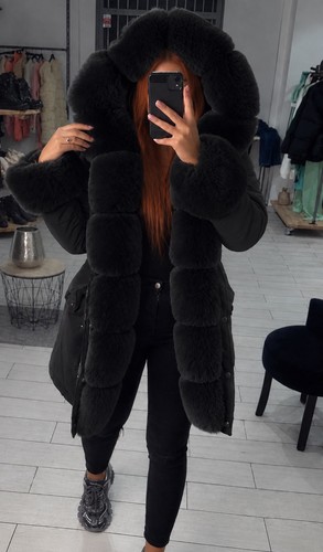 Parka femme noir uni - , mi-long