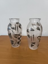 Pair of glass vases signed in Mesnil Art Deco decor