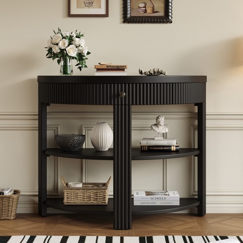 Fluted half moon console table - console,