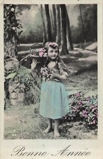 CP GOOD YEAR LITTLE GIRL LONG HAIR BAREFOOT BASKET FLOWERS ON SHOULDER