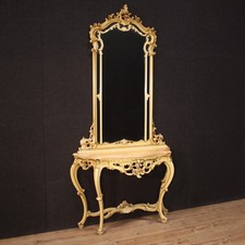 Grande console avec miroir laquée meuble de style ancien Louis XV 900