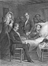 LE DUC d'ORLÉANS, eldest son of Louis-Philippe, on his DEATHBED - 19th century engraving