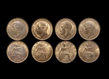 George V Bronze Farthings (4) from British, UNC with Lustre and Some Spots