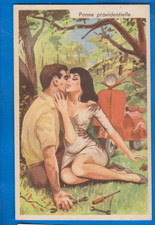 Comic Vespa Scooter Motorcycle girl pinup, scottish terrier dog vintage postcard