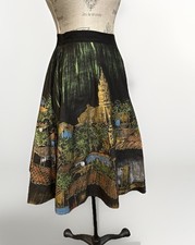 Lavable Vintage 50s Mexican Hand Painted Circle Skirt 26” Waist Cityscape Mexico