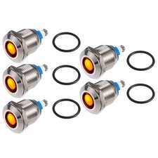 Lot 5 voyants lumineux LED 12mm 12V  A C DC Coque métallique Étanche Lampe Jaune