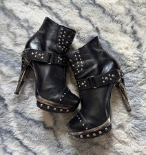 CRAZY Y2K NEW ROCK STUDDED BOOTS Size EU 38 METAL HIGH HEEL LEATHER GOTH PUNK