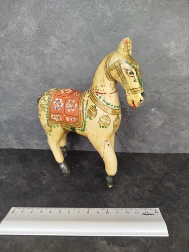 Cheval ancien bois peint - cheval, en
