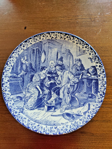 Grand plat mural faience bleue