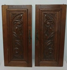 Paire D'anciens Panneaux de Porte En Bois Chêne Sculpté ( Hang )