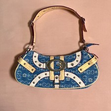 Vintage Gussaci Blue Faux Python Leather Y2K Baguette Bag