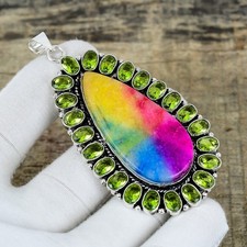 Arc-en-Ciel Solaire Quartz Pierre Précieuse Main 925 Argent Sterling Pendentif
