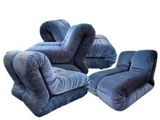 Ensemble De 4 Fauteuils Pagrù Design claudio Vagnoni pour 1p 1968 Velours- Sofa