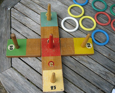 Ancien jeu d' Adresse jeu de Lancer d' Anneaux en bois La Cancha SGDG