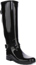 Bottes Wellington Femmes Noires Laquées Hunter Refined Tall Back Strap UK 3 - 9