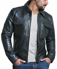 Veste en cuir noir pour homme
