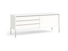 MDF Italia White Lacquer Sideboard – 3 Drawers + Deep Pullout Storage 