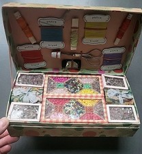 Antique haberdashery bead box