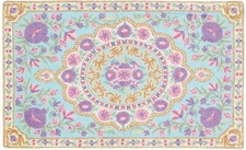 Chaîne De Couture Tapis 80x120 Tissé À La Main Bleu Fleurs Artisanat 33