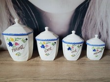 🏵 ANCIENS POTS A EPICES CÉRAMIQUE FARINE CAFÉ THÉ POIVRE... FLEUR VINTAGE 🏵