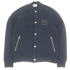 HERMES Blouson QUATERB H Serie Button Lamb Leather Patch Teddy Navy cotton mens