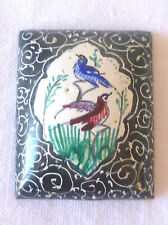 ANTIQUE MINIATURE ENAMEL PLATE ORIENTAL DECOR OF TWO BIRDS