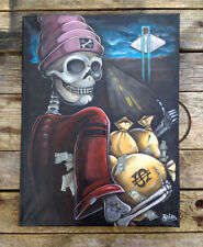 Signed Painting - Skull Tattoo Graffiti Street Art Contemporary Painting Canvas