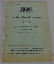 List des pièces de change | Agria pour dispositif de fauchage | FRA | 11/1956
