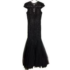Sherri Hill Gown Formal Floor Length Black Mermaid Cap Sleeve Embellished Size 4