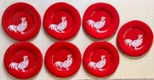 7 CHICKEN FLAT PLATES D 23cm FAIENCE GENEVIEVE LETHU LA BELLE ROUGE 2007