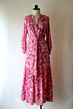 Lush Pink Purple Floral Long Sleeve Cottagecore Prairie Boho Maxi Dress Women M