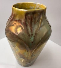 Signed DENBAC Ceramic 1900 Art Nouveau Flamed Iridescent Sandstone Vase