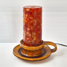 LAMPE DE TABLE VINTAGE BRUTALISTE 1960 ACCOLAY RESINE FRACTALE & CERAMIQUE 60S