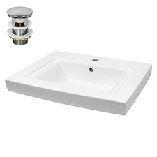 Lavabo en céramique blanc avec garniture de vidage lave-mains moderne 605x465 mm
