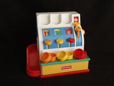Kassa fisher price, met 6 munten #926 kassa, 1994 oud vintage kinder speelgoed