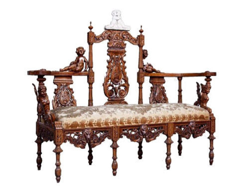 Banquette bois sculpté aux