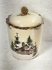 St Nicholas Square Snow Valley Log Cabin Cookie Jar Pop