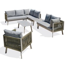 Salon de Jardin d'Angle 7 Places "Manosque" 143cm Gris