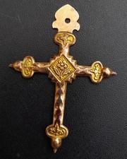 Croix Jeannette Plaqué Or XIXè Bijou Régional Français Fleur métal doré poinçons