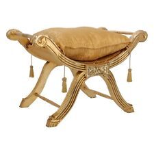 Tabouret Savonarola en Bois Feuille Or Damasco Style Baroque Louis XVI Meubles