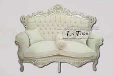 Canapé Fauteuil Allemagne Salon Feuille Argent Baroque Bois Faux Blanc MA0
