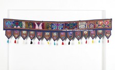 Toran En Broderie Vintage Patchwork Bleu Indien Pour Décoration Murale De Porte