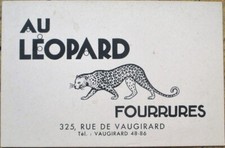 Fur Furrier 1930s Art Deco French Trade Card, Leopard Fourrures, Paris, France