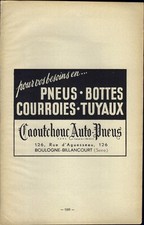 1947 Mini Poster French Wine AD Pneus Cooutchouc Auto Pneus Boulogne Billancourt
