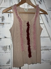 Petit Pois Viviana G Tank Top Shirt Large Pink Sheer Mesh Y2K Style Ruffle Scoop