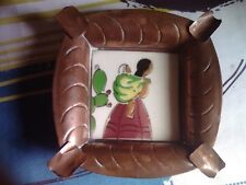 OLD VERY BEAUTIFUL ART OF MEXICO copper and ceramic ashtray 1950-1970