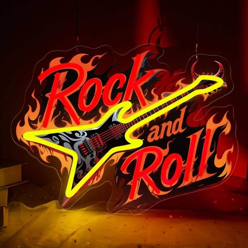 Guitar rock roll neon sign - neon,