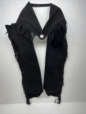 NOS Black Show Chaps With Fringe Adjustable Waist 41” N-21