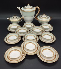 Service à thé/café Limoges LFR – 11 tasses – Porcelaine vert d’eau & or –Vintage