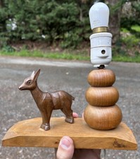 Vintage Modernist Lama Art Deco Lamp Foot Turned Wood Floor Lamp